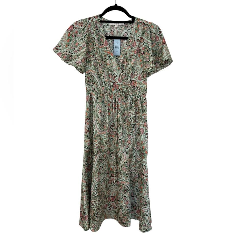 NWT LOFT Petite Paisley Flounce Midi Wrap Dress - Size XS Petite - Picture 3 of 7